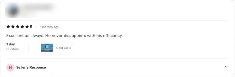 Five-star Fiverr review from a repeat client in India