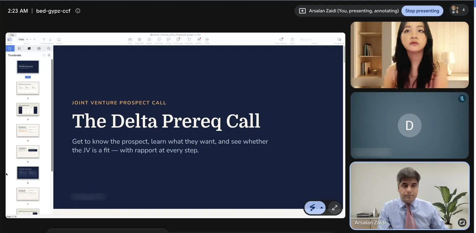 Presenting a call playbook on a prospect call