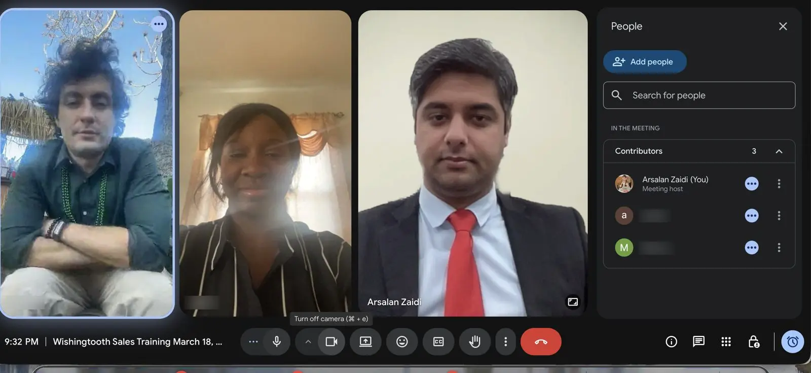 Group sales training call with two participants